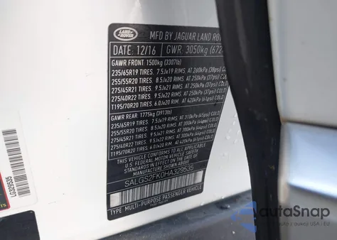 2017 Land Rover Range Rover 3.0L V6 Turbocharged Diesel Hse Td6 z USA, uszkodzony, nr VIN SALGS2FK0HA329535